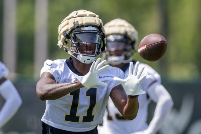Wide receiver Bryan Edwards (11) during New Orleans Saints Training Camp. Credit: Crescent City Sports